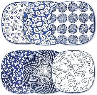 Selamica Porcelain Small Plates - 6 inch Dessert & Appetizer Plates, Microwave & Dishwasher Safe, Set of 6, Vintage Blue