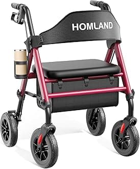 Walkers for Seniors with Seat, Foldable Rollator Walker, Reinforced Aluminum Frame, 8" Big Rubber Wheels for All Terrain, Height Adjustable Lightweight Rolling Walker
