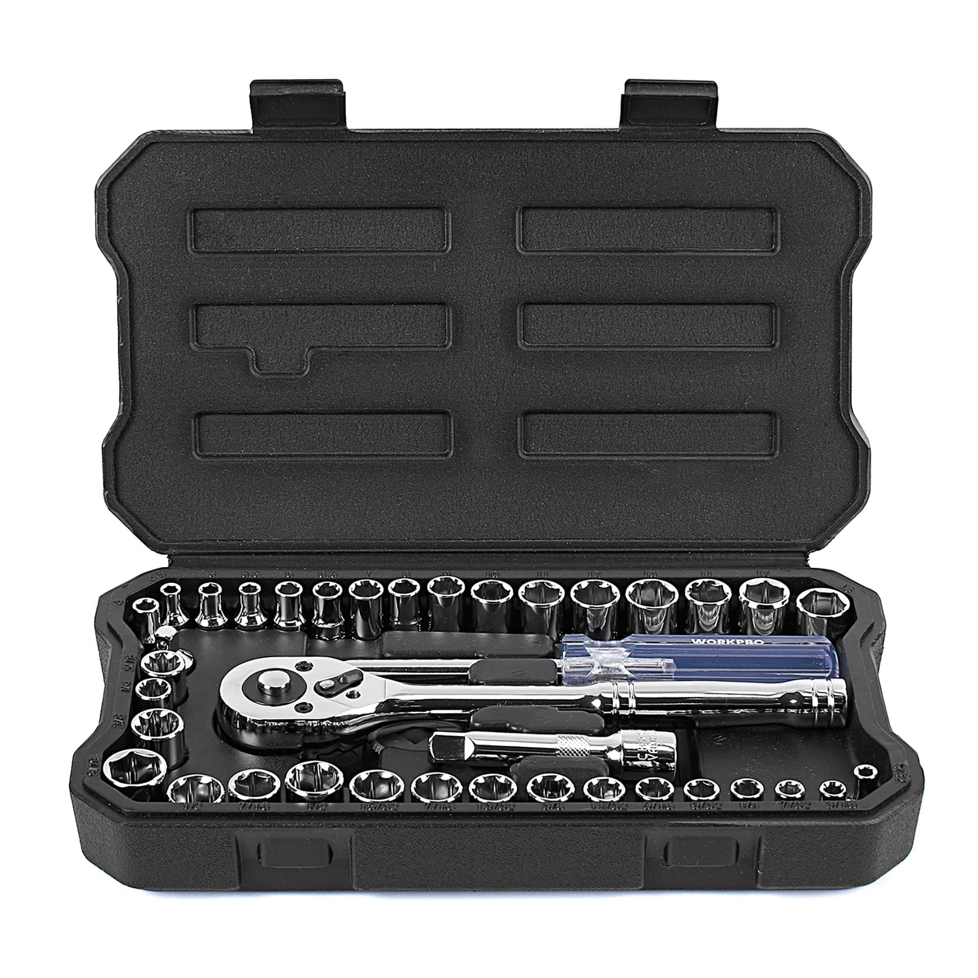 39-Piece Drive Socket Set 1/4''3/8'', CR-V Metric and Imperial Sockets with Quick-Release Ratchet Wrench, Compact Sockets Set for Car Repair