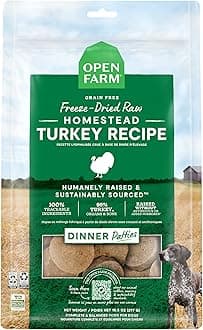 Freeze Dried Raw Dog Food, Patties with 95% Meat, Organs & Bone, Complete Meal or Freeze Dried Dog Food Mixer, Turkey Recipe, 17.5oz Bag