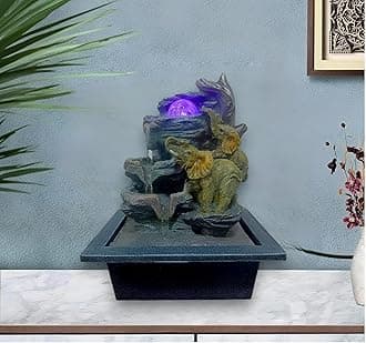 Seven Moon Mountains Design Tabletop Water Fountain with Crystal Ball - Desktop Waterfall Decor for Living Room & Office, Deep Basin, Natural River for Zen Relaxation (7MWF08)
