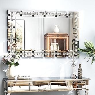 Chende 24" x 47" Large Decorative Mirror with Crystal, Elegant Wall Mirror with Beveled Edge and Glass Frame, Modern Living Room, Bathroom Decor, Unique Design, Horizontal/Vertical Hanging