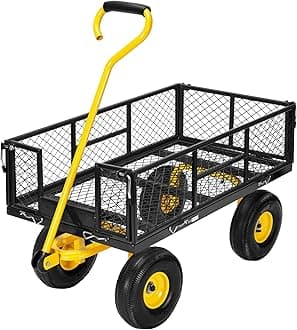 VIVOHOME Heavy Duty 880 Lbs Capacity Mesh Steel Garden Cart Folding Utility Wagon with Removable Sides and 4.10/3.50-4" Wheels 10 inch Tire (Black)