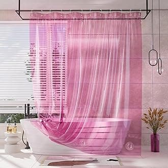 AmazerBath Shower Curtain Liner, 100% EVA Clear Pink Heavy Duty Shower Liner, 72x72 Luxury Plastic Weighted Shower Curtain for Bathroom with 3 Heavyweight Clear Stones and 12 Rustproof Brass Grommets