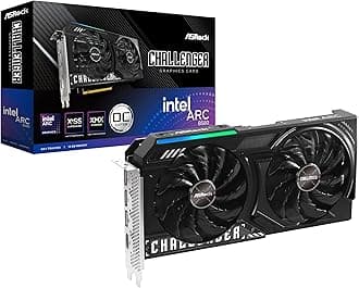 ASRock Intel Arc B580 Challenger 12GB OC Graphics Card, 2740 MHz GPU Clock, 12GB GDDR6, DisplayPort 2.1, HDMI 2.1a, Dual Fan Cooling, 0dB Silent Operation