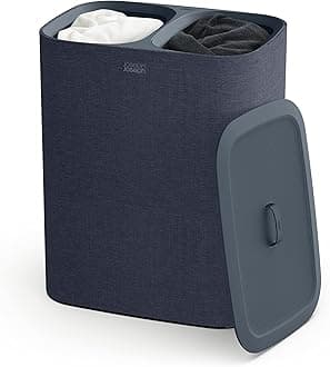 Tota 90 liter/23.8 gallon Laundry Hamper Separation Basket with lid, 2 Removable Washing Bags with Handles - Dark Blue
