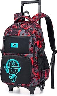 Bluboon Rolling Backpack with Wheels Kids Backpack for Boys Teens Wheeled Bookbag Kids Luggage Travel Hiking