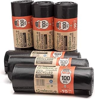 Relevo Professional Heavy Duty Black Bin Bags – 150L (Width 80 cm × Height 110 cm), 60 Bags (6 Rolls × 10 Bags) | Extra Strong & Leak-Proof | 75 µm (Microns) | 100% Recycled LDPE