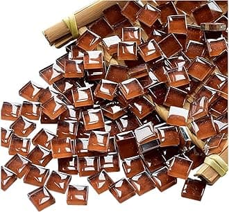 Mosaic Tiles Squares Chocolate Crystal Mosaic Glass Tile for Crafts Bulk DIY Picture Frames Handmade Jewelry Coasters Art Material Decoration,1x1cm,100 Pieces