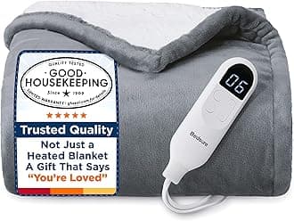 Bedsure Heated Blanket Throw Blanket - Fast Heating Electric Blanket, Soft Flannel Heated Throw with 4 Time Settings, 6 Heating Settings, Warm Gifts for Grandma & Grandpa & Seniors (50"x60", Grey)
