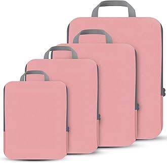 4 Set Compression Packing Cubes Travel - Travel Accessories Expandable Packing Organizers for Carry On - Essentials Luggage Bags - Pink