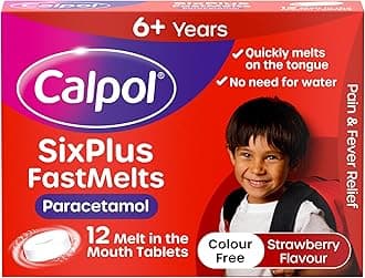 – Calpol SixPlus Fastmelts Paracetamol (12 x 250 mg Tablets), Strawberry Flavour Calpol Melts with Paracetamol for Soothing and Effective Fever and Pain Relief, Suitable for Kids from 6 Years