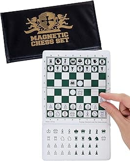 WE Games Mini Magnetic Travel Chess Set – 6-Inch Foldable Board with Durable Vinyl Pieces & Extra Queens– Indoor & Outdoor Magnetic Chess Game - Gold Logo