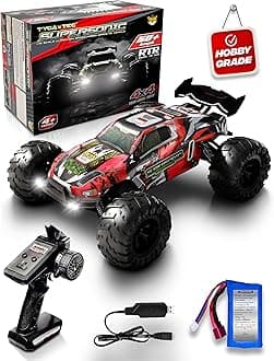 1:16 All Terrain Supersonic Rc Car,45 Kph High Speed Remote Control Car with 2.4 Ghz Remote Control,Electric Vehicle Off-Road Truck,4X4 Wheel Drive Rc Trucks with Rechargeable Batteries,Red