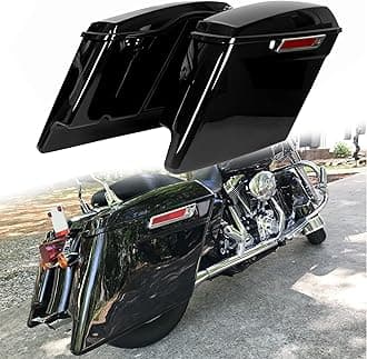 5'' Hard Saddle Bags Trunk Extended Compatible with 1993-2013 Harley Davidson Road King Glide Softail All Touring Models (Stretched Vivid Black W/Lid & Latch Key)