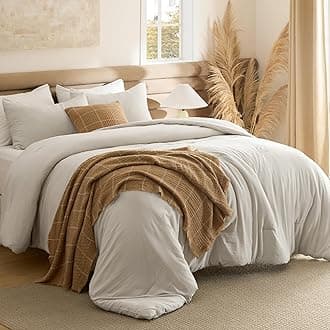 Full Comforter Set, Beige Soft Prewashed Bedding for All Seasons, 3 Pieces GentleSoft™ Bed Set, 1 Lightweight Comforter (82"x86") and 2 Pillowcases (20"x26")