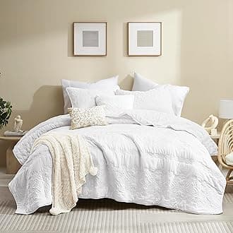 B2EVER Boho White Quilt King Size Bedding Sets with Pillow Sham, Bohemian Lightweight Soft Bedspread Coverlet, Farmhouse Floral Vintage Thin Comforter Bed Cover for All Season, 3 Pieces, 104x90 inches