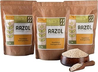 Aazol Unpolished Indrayani Rice - 3kg (1kg - Pack of 3) | Sticky Rice | Perfect for Asian Dishes | Naturally Aromatic | Hand Pounded Native Variety