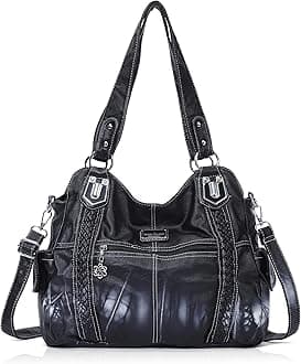 Angel Barcelo Roomy Fashion Hobo Womens Handbags Ladies Purse Satchel Shoulder Bags Tote Washed Leather BagBlack