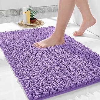 Yimobra Bathroom Rug Mat 24 x 17, Extra Soft Non Slip Absorbent Water Bath Rug, Quick Dry Machine Washable Chenille Shaggy Shower Mat, Bath Mat for Bathroom Floor, Home Decor Accessories, Lavender