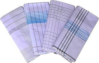 IXORA Men's Stitched Cotton Lungi; 2.1m; Free Size (Pack of 4) | White