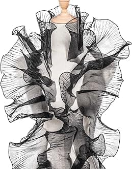 OIIKI Ruffle Pleated Organza Lace Trims 5 Yards, Black Organza Chiffon Ruffled Fabric Trim, Tulle Ruffle Lace Border for Craft Sewing Dress Bag Decoration Applique Trimming