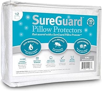 SureGuard Mattress Protectors Set of 2 King Size Pillow - 100% Waterproof, Bed Bug Proof, Hypoallergenic - Premium Zippered Cotton Terry Covers