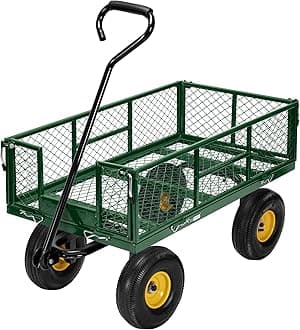 Heavy Duty 880 Lbs Capacity Mesh Steel Garden Cart Folding Utility Wagon with Removable Sides and 4.10/3.50-4 inch Wheels (Green)
