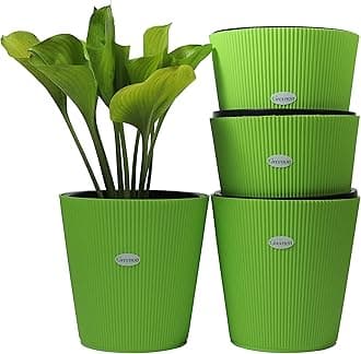 GREENON® 10 Inch Self Watering Plant Pot Set of 4 (8 Pots) | Green Outer & Black Inner Planters | Heavy Duty Virgin Plastic | UV Treated Unfadable Gamla | Ideal for Indoor, Balcony & Home Garden