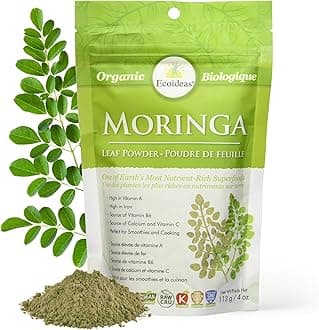 Ecoideas Organic Moringa Powder - 113g, Raw & Certified Organic Moringa Leaf Powder, Nutrient-Rich Superfood, High in Vitamins A, B6, C, Calcium & Iron, All-Natural Moringa