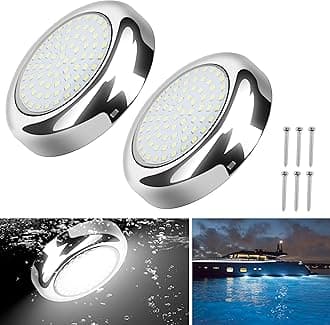 3.5inch 72LED Underwater Boat Lights IP68 Waterproof Led Boat Lights 2400LM Surface Mount 316 Stainless Steel Marine Led Lights for Boats Transom Pool Courtesy Deck Interior Lights（White