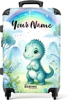 Children's Luggage Kids Suitcase for Boys - Personalised Large Hard Shell Luggage on Wheels - Cute Blue Dinosaur Nature - 26-28 inch - 23kg