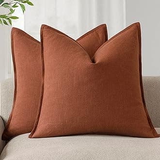 Foindtower Pack of 2, Decorative Linen Soild Throw Pillow Covers Soft Accent Cushion Case Farmhouse Neutral Pillowcase for Chair Couch Sofa Bedroom Living Room Home Decor 24 x 24 Inch Fall Rust Orange