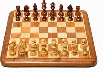 PALM ROYAL HANDICRAFTS 12x12 inches Non-Magnetic Flat Wooden Chess Board with 32 Chessmen for Kids and Adults Storage Bag Available . 12 x 12 Inches