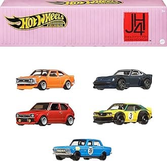 Hot Wheels Premium Car Culture - History of Japan, Set of 5 Stacking Collectible Die-Cast Cars with Metal Frame and RealRiders Tyres, Toy for Kids, 3+ Years, HRW84