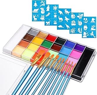 Lictin Water Based Face Paint - Face Painting Kit with Stencils and Brushes (26 colors)