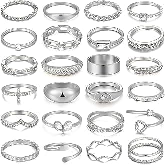 FAXHION 25 PCS Gold Stackable Rings Set for Women, Simple Twist Knuckle Finger Ring Trendy, Dainty Stacking Statement Thumb Rings Pack Jewelry Gift