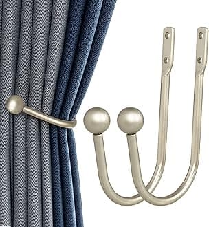 Curtain Holdback, 2 Pcs Wall Mounted Drapery Tiebacks with Screws, Heavy Duty Metal Decorative Window Drapery Holder Curtain Hook, Silver