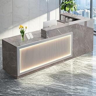 L Shaped Reception Desk, Solid Wood Front Desk with Counter & Lockable Drawers, Retail Checkout Customer Service Counter for Home Office Lobby Store,(D,70.9in-Left)