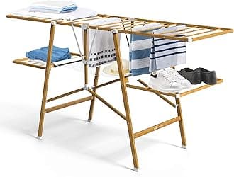 VOUNOT Clothes Airers Indoor, 24m Folding Laundry Drying Rack, Metal, Imitation Wood Design