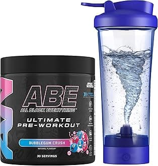 Applied Nutrition Bundle ABE Pre Workout 375g + Electric Shaker | All Black Everything Pre Workout Powder, Energy Drink, Physical Performance, Creatine, Beta Alanine, Caffeine (Bubblegum Crush)