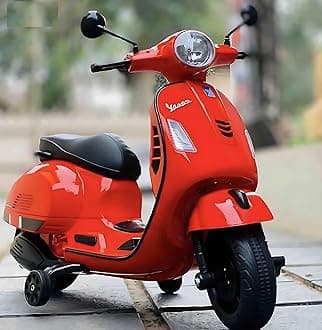 12V Vespa Rechargeable Battery Operated Ride-On Scooter for Kids with Remote Control (2 to 7 Yrs) (Red)