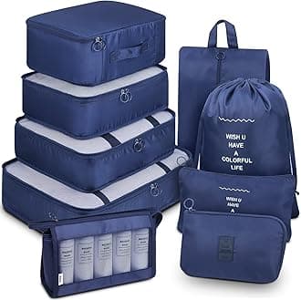 Mossio 7 Set Packing Cubes with Shoe Bag - Luggage Organizers Suitcase Travel Accessories (Navy Blue)