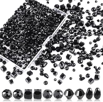 Crystal Beads, 600pc Rondelle Jewelry Glass Beads Bulk, Assorted; 4/6/8mm Black