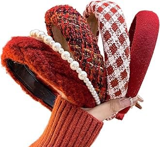 Fashion Headbands Set - 5pcs Red Wide Pearl Rhinestone Padded Hair Accessories for Women, Mothers Day, Valentine's Day, Christmas