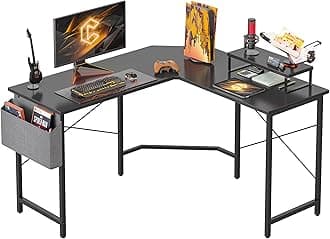 CubikerL Shaped Gaming Desk, 120 cm Computer Corner Desk with Monitor Shelf for Home Office Study Writing Workstation, Black Carbon Fiber