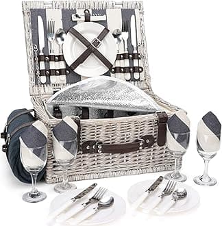 Picnic Basket Sets for 4 Persons with Insulation Layer,Waterproof Picnic Blanket, Tableware for Family,Party,Outdoor Living,Camping