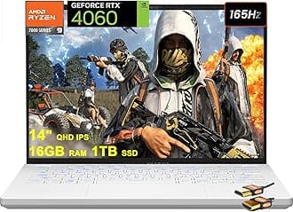Asus ROG Zephyrus G14 Gaming Laptop 14" QHD+ 165Hz 500nits AMD 8-Core Zen4 Ryzen 9 7940HS (>i9-12900H) 16GB RAM 1TB SSD GeForce RTX 4060 8GB Graphic Backlit USB4 Fast Charging Win11 White + HDMI Cable
