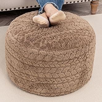 Round Pouf Ottoman 20 x 20 x 14 Inches Boho Poof Home Decor Floor Pouffe Ottoman Foot Rest for Couch Sofa Bean Bag Chairs Living Room Bedroom Light CoffeeOEKO-TEX STANDARD 100