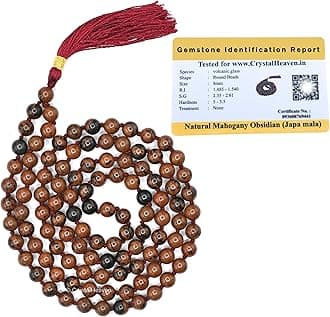 Mahogany Obsidian Crystal Japa Mala Ganthi - 108 Beads Buddhist Prayer Beads - AAA Grade Original Healing Gemstone Agate Mala for Yoga Meditation Spiritual Reiki Feng Shui